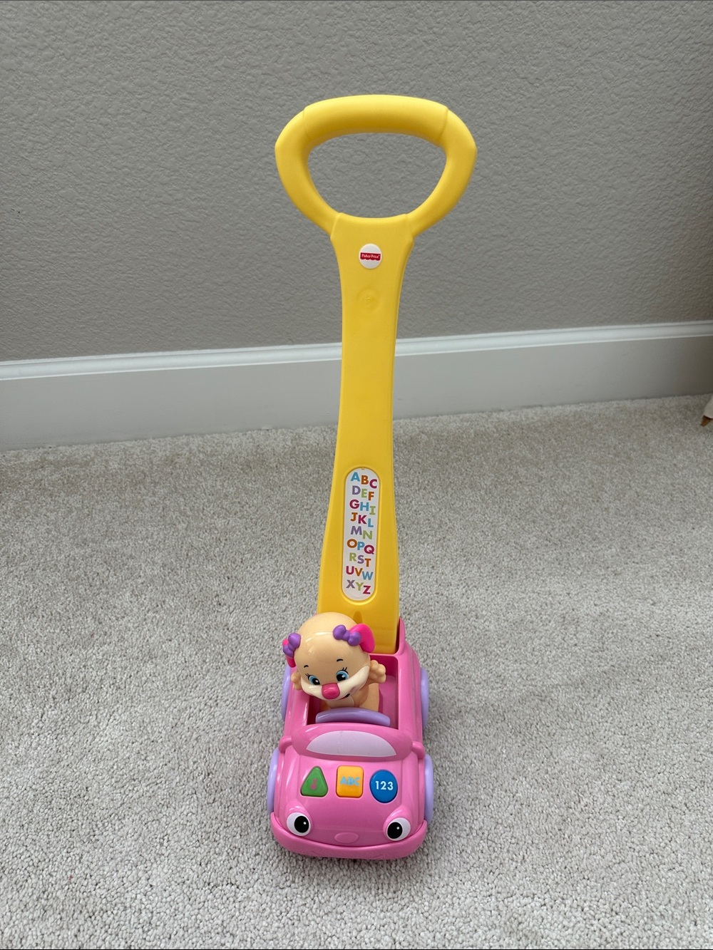 Fisher-Price Yellow Handle Pink Push Walker Car with Learning Puppy